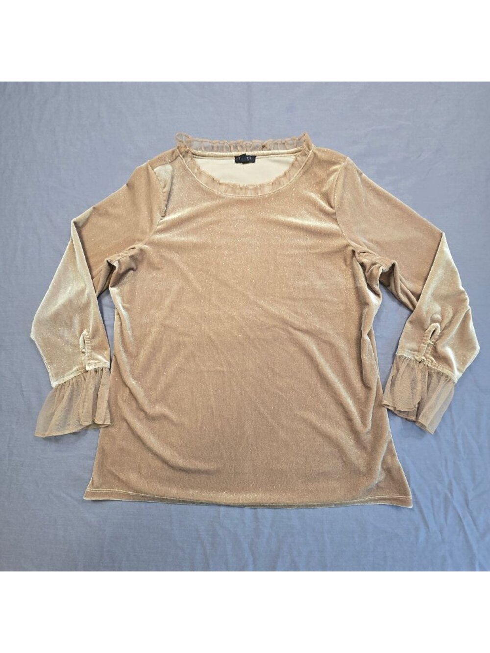 Talbots Plus Petite XP Gold Velvet Sheer Blouse Ruffle Neck